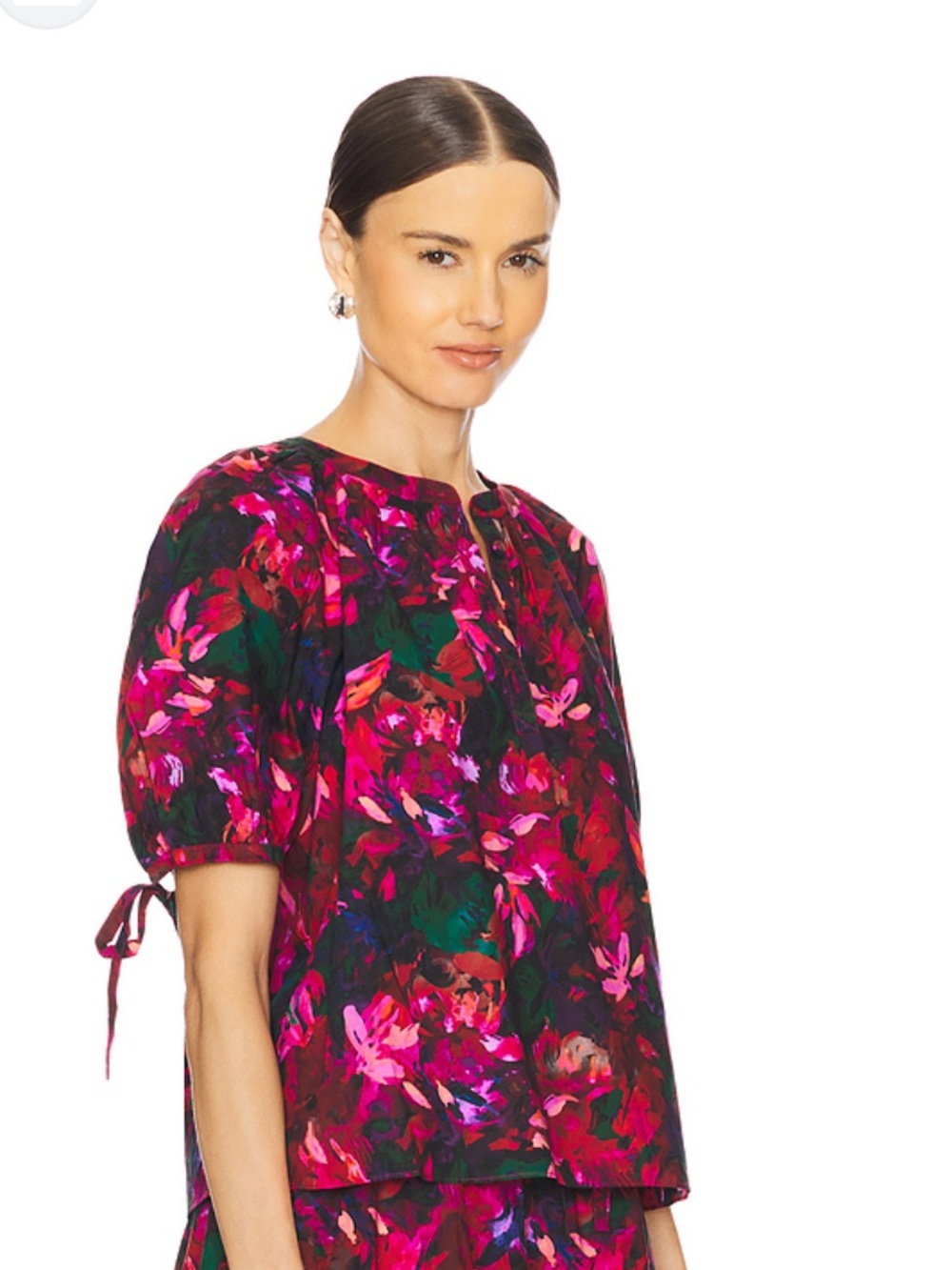 Ulla Johnson Floral Puff-Sleeve Blouse in Magenta and Green Size 00 NWOT